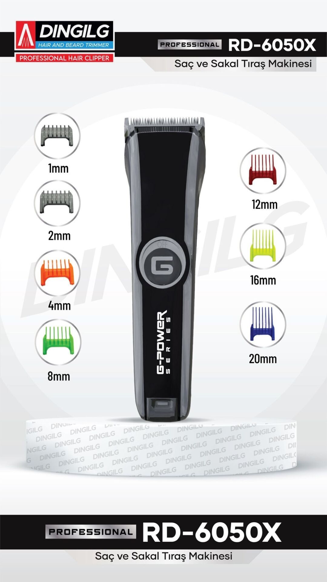 DINGILG SAÇ&SAKAL TRAŞ MAKİNESİ RD-6050X 9 FARKLI KESİM ÖZELLİĞİ profesyonel MAKİNE *(48)