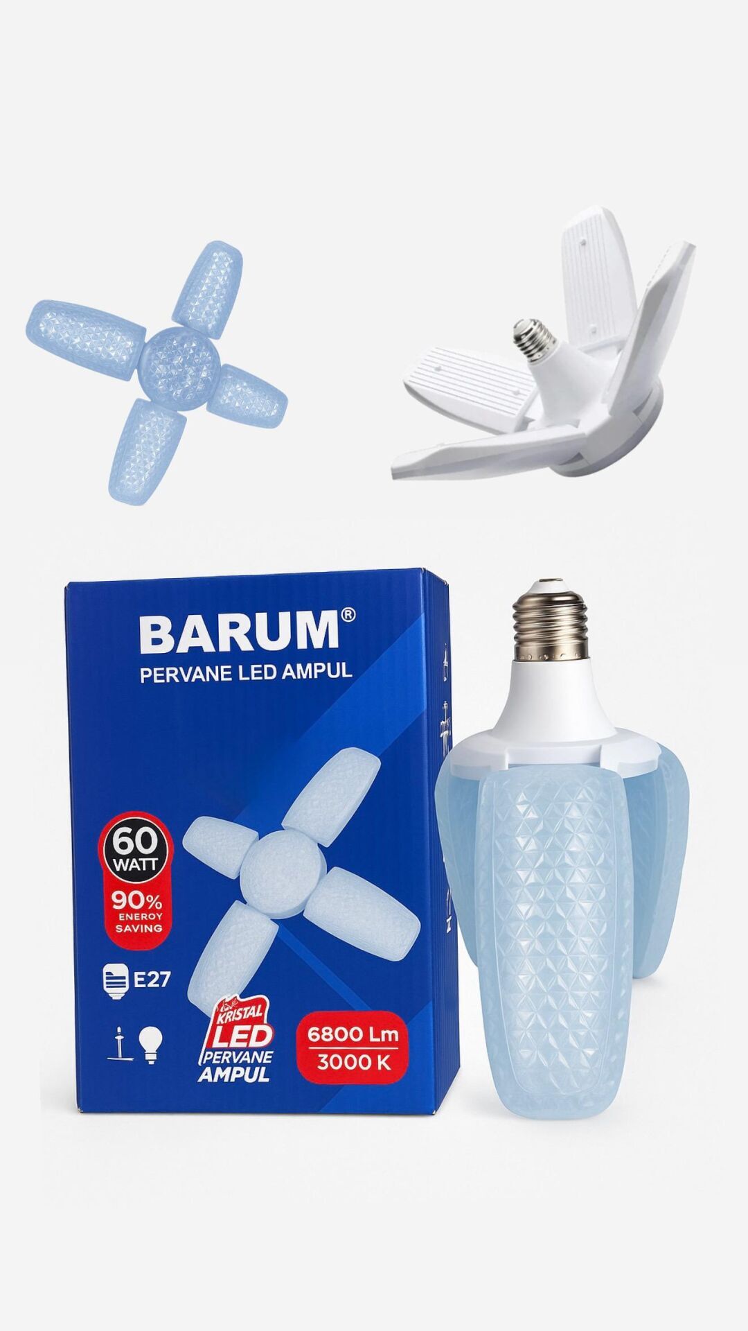Barum 60 Watt 4+1 KRİSTAL Pervane Led Ampul