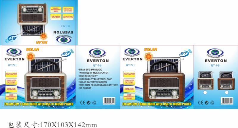 Everton Rt-741 GÜNEŞ ENERJİLİ Bluetooth, Usb/sd/aux/fm Band Radyo Ahşap Nostalji Müzik Kutusu