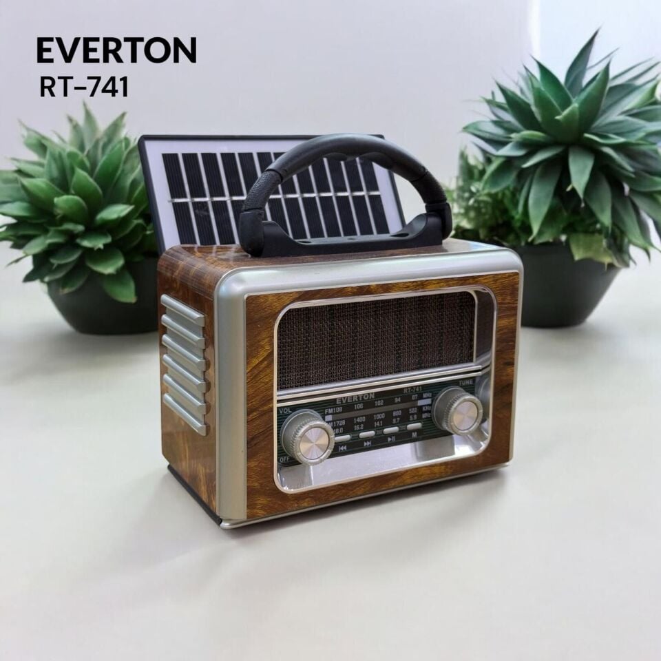 Everton Rt-741 GÜNEŞ ENERJİLİ Bluetooth, Usb/sd/aux/fm Band Radyo Ahşap Nostalji Müzik Kutusu