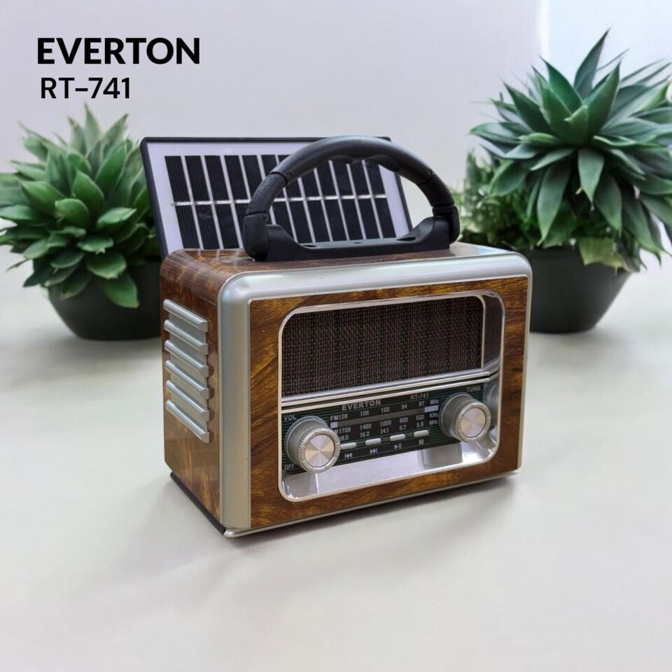 Everton Rt-741 GÜNEŞ ENERJİLİ Bluetooth, Usb/sd/aux/fm Band Radyo Ahşap Nostalji Müzik Kutusu
