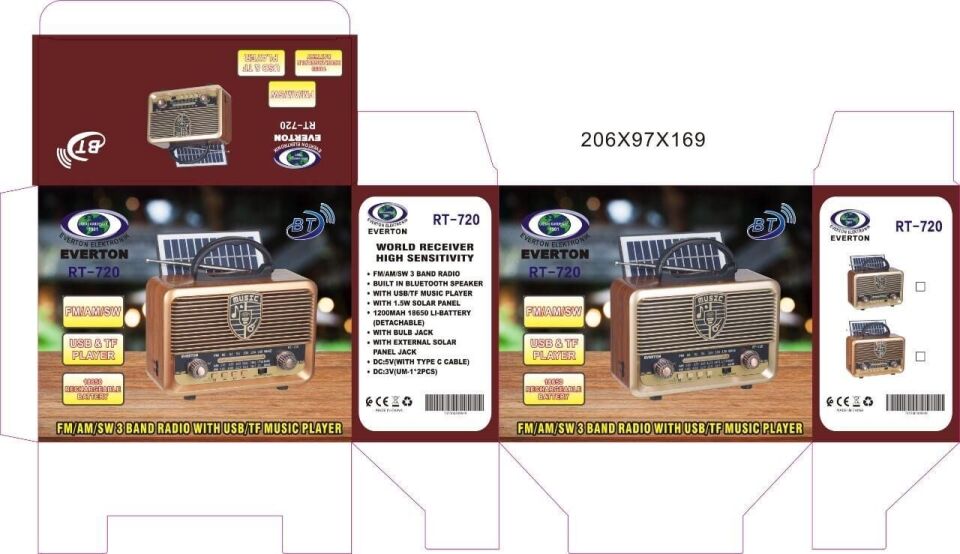 EVERTON RT-720 Güneş Enerjili Nostaljik Fm,aux,usb Müzik Çalar