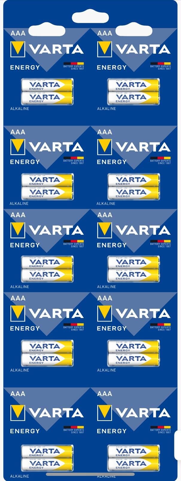 Varta Kartela ince alkaline pil AAA 20li